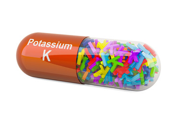 Potassium, kalium K, dietary supplement. 3D rendering