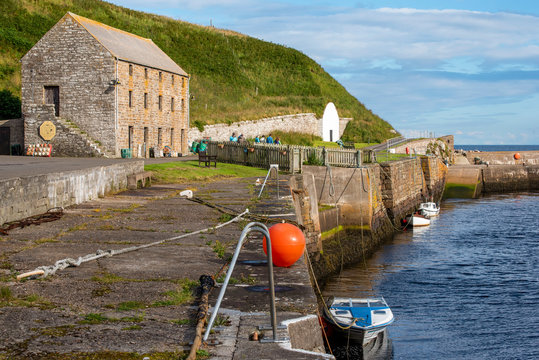 view of Dunbeath old stone harbour in Caithness