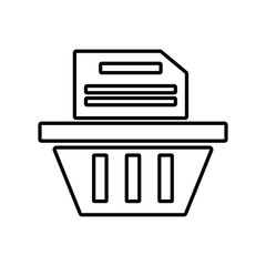 Trash can with document icon. Disposing archives.