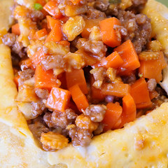 Close up Thai Stuffed Omelette with pork and carrot thai food delicious.