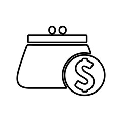Stacks of coins and money bag. Flat icon design.
