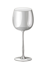 Stock vector illustration. Transparent empty wine glass drawn on a white background