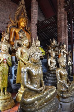 Golden buddha statues at Wat Yai Chai Mongkhon in Ayutthaya