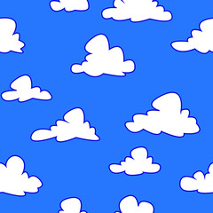 Vector illustration. Seamless background. White clouds in the blue sky.