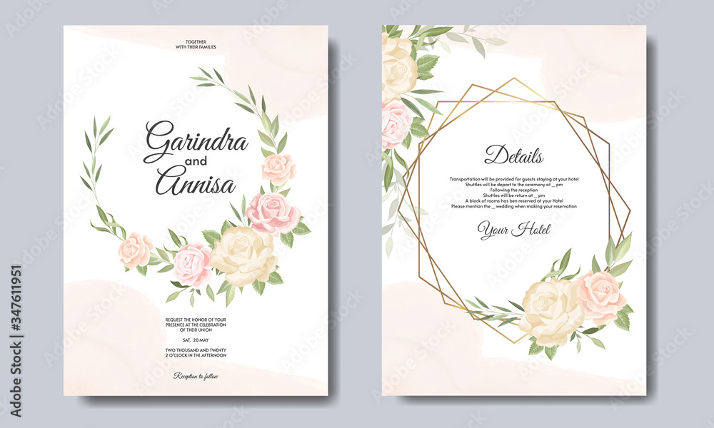 Wall mural beautiful floral frame wedding invitation card template premium vector