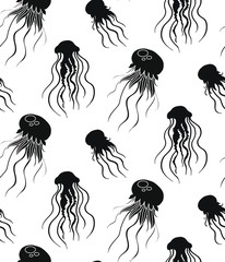Jellyfish pattern. Vector silhouette jellifish print for fabric, wallpapers, covers, postcards, web.