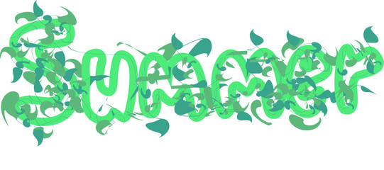 Text Summer braided by green leaves. Summer lettering. vector stock