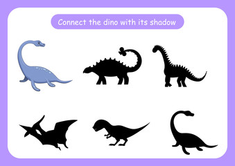 Obraz premium Worksheet connect the dinosaur with its shadow.