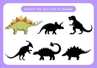 Muurstickers Dinosaurussen Werkblad verbind de dinosaurus met zijn schaduw.