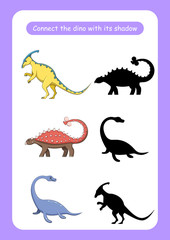 Worksheet connect the dinosaur with its shadow.
