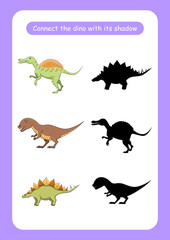 Worksheet connect the dinosaur with its shadow.