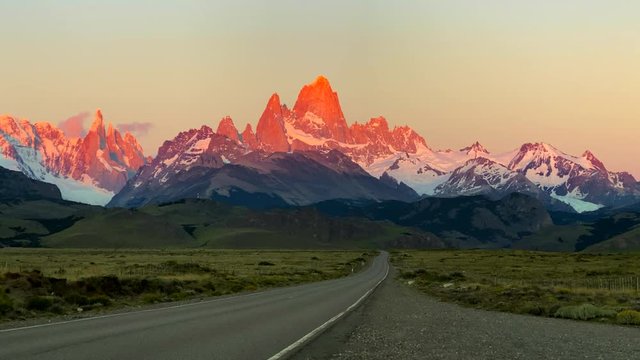 Beautiful, clean sunrise time lapse of Mt Fitz Roy near El Chalten, Patagonia