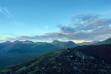 Naklejka premium Volcanic valley. Crater of an extinct volcano.