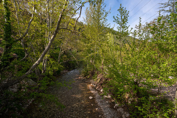 Fototapeta premium the old mill named Sinan degirmeni and old wooden grain houses near the river in Caglarca, Antalya