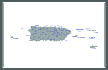 County map of Puerto Rico vector outline