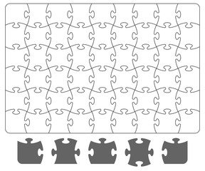 Puzzle template and puzzle pieces on white background. Board game puzzle for Your business project. Vector Illustration