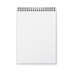 Blank closed realistic spiral notepad mockup isolated on white background.