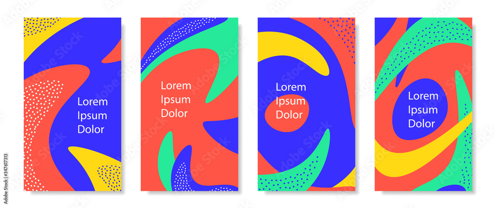Poster Set of vertical background with dynamic liquid shapes.