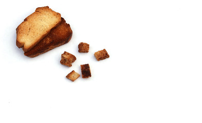 crispy baked croutons of wheat bread for a healthy diet