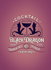 Lettering hand-drawn art - cocktail recipe 'Black Dragon'