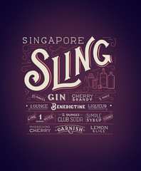 Lettering hand-drawn illustration - cocktail recipe 'Singapore sling'