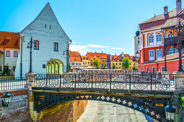 Sibiu, Transylvania, Romania - landmark Liars' Bridge - obrazy, fototapety, plakaty