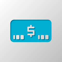 Money voutcher. USD Card icon. Paper design. Cutted symbol with