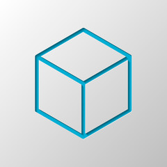 Geometric empty cube. Simple outline icon. Paper design. Cutted