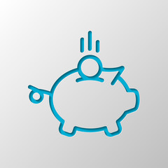 Fototapeta premium Piggy bank, dollar coin. Business icon. Paper design. Cutted sym