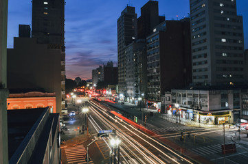 Sao Pablo city brasil at night, long exposure of main streets  