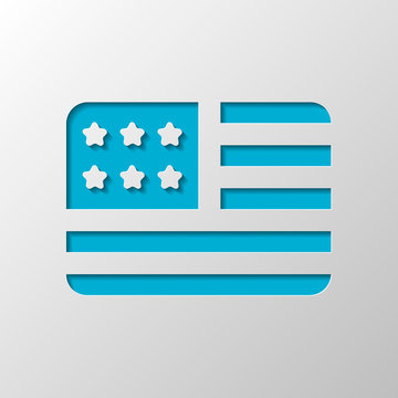 simple USA flag icon. Rectangle shape. Paper design. Cutted symb