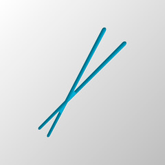 Couple chopsticks. Asian kitchen tools. Paper design. Cutted symbol with shadow