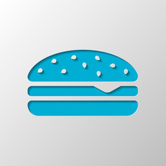 Hamburger icon. Fast food. Paper design. Cutted symbol with shadow