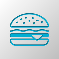Hamburger icon. Fast food. Linear outline symbol. Paper design. Cutted symbol with shadow
