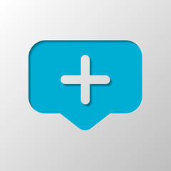 Obraz premium Plus in notification cloud, sign of add or reminder, social icon. Paper design. Cutted symbol with shadow