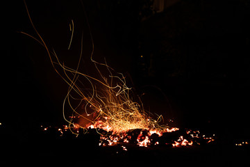 fire burning in the fireplace