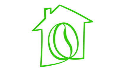 Coffee bean inside house icon, hand draw style, vector illustration
