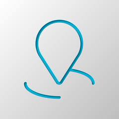 label or pin map on circle target, outline linear icon. Paper design. Cutted symbol with shadow