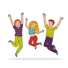 Fototapeta na wymiar Three Happy People Jump Illustration
