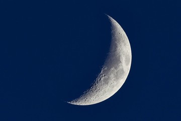 The Moon detailed shot taken at 1600mm focal length, blue hour