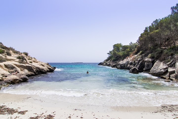 Lonely beach with blue sky, Cal&oacute; de la Bella Dona, Mallorca