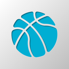 basketball, sport logo, simple ball. Paper design. Cutted symbol with shadow