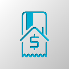 Buy house, credit card and receipt with dollar sign. Paper design. Cutted symbol with shadow