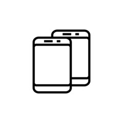Two mobile phones icon in outline style on white background, linear style sign for mobile concept and web design, Smartphone, cell phone, telephone outline vector icon, Symbol, logo illustration, Vect