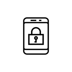 Mobile security icon in outline style on white background, linear style sign for mobile concept and web design, Smartphone lock outline vector icon, Phone data protection symbol, logo illustration, Ve