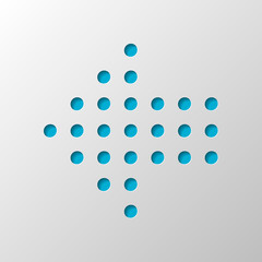 Dot arrow cursor, left direction. Paper design. Cutted symbol with shadow