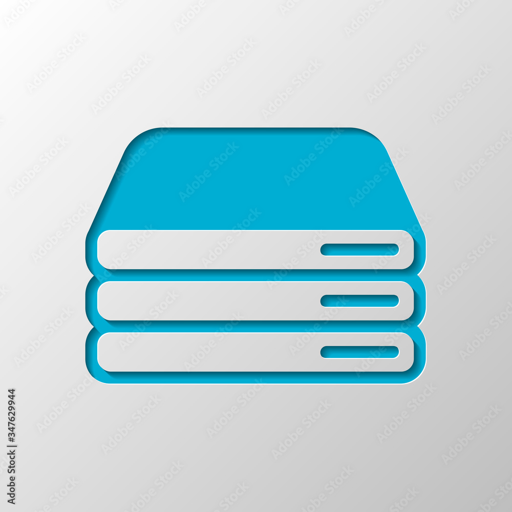 Poster database server, backup data, computer network, cloud hardware. paper design. cutted symbol with sha