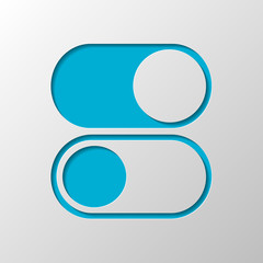 switch on or off, app slider. Paper design. Cutted symbol with shadow