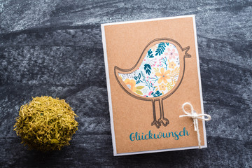 Glückwunsch Karten Design mit Kugel stift aufgemalte Vogel
