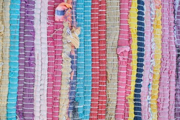 Close-up of rug woven from colored threads